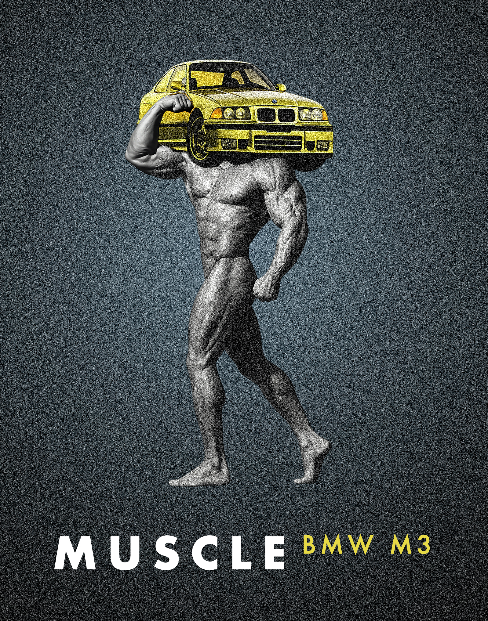 Spec ad campaign for BMW — MUSCLE — Jane Rubin: Creative Director, Art Director, Designer, Copywriter; Copyright Jane Rubin 1995
