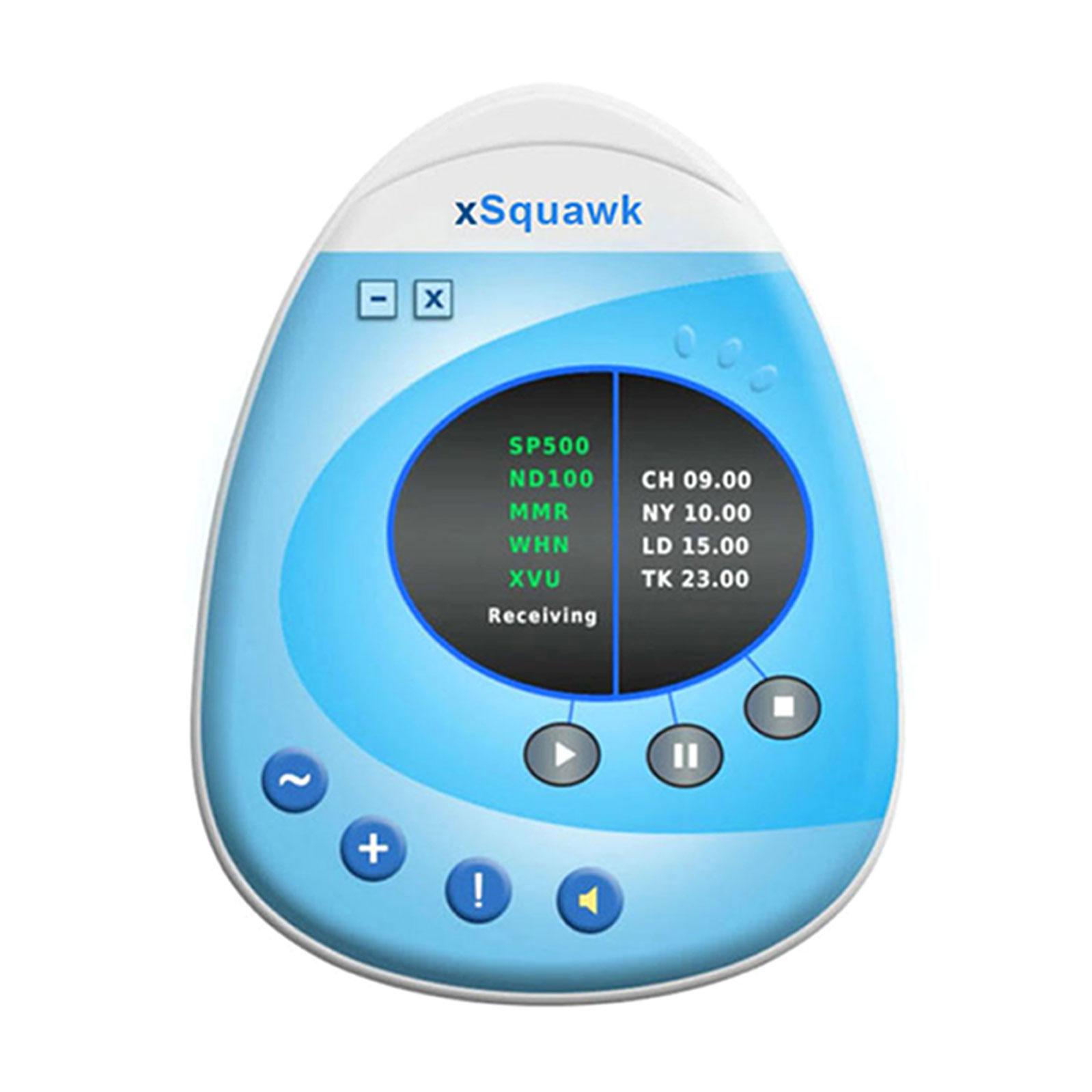 Custom software design for xSquawk Player broadcasting live squawk from the floor of the Chicago Mercantile Exchange and financial news; © Jane Rubin 2004